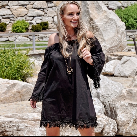 🆕 Fringed Off Shoulder Dress - Picture 2 of 6